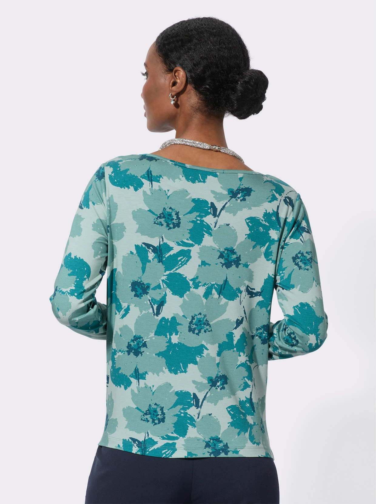 Langarmshirt - mint-aquapetrol-bedruckt