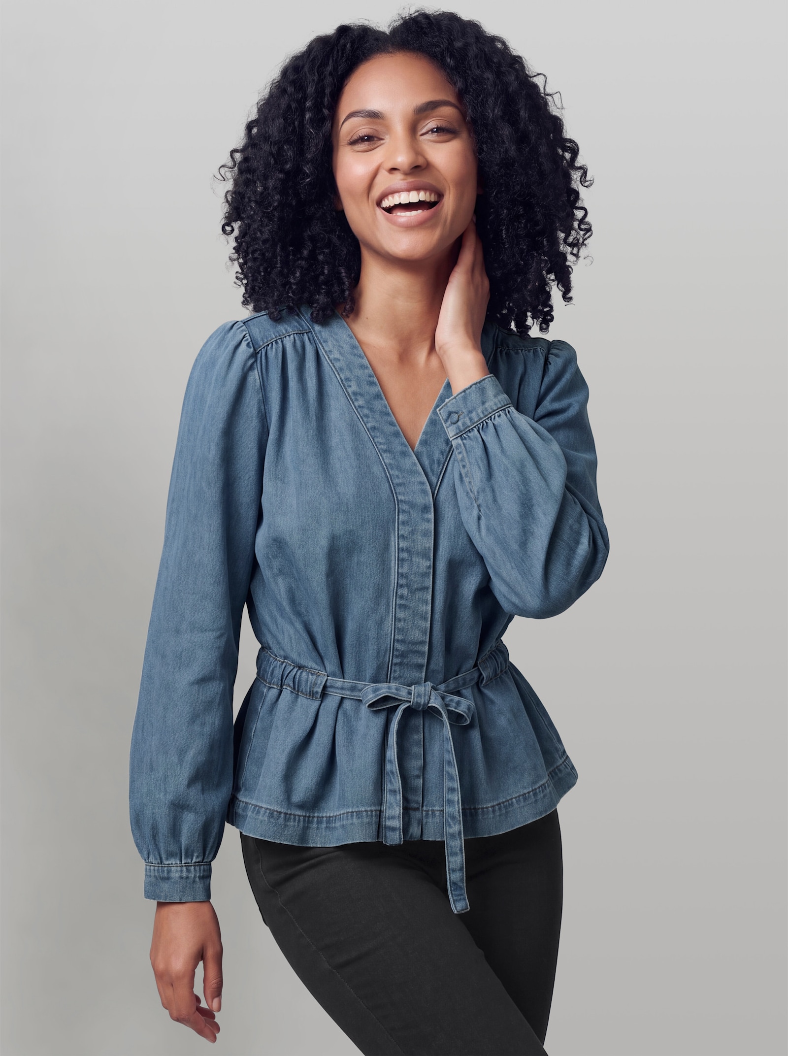 heine Jeansbluse mit Bindegürtel - blue-bleached