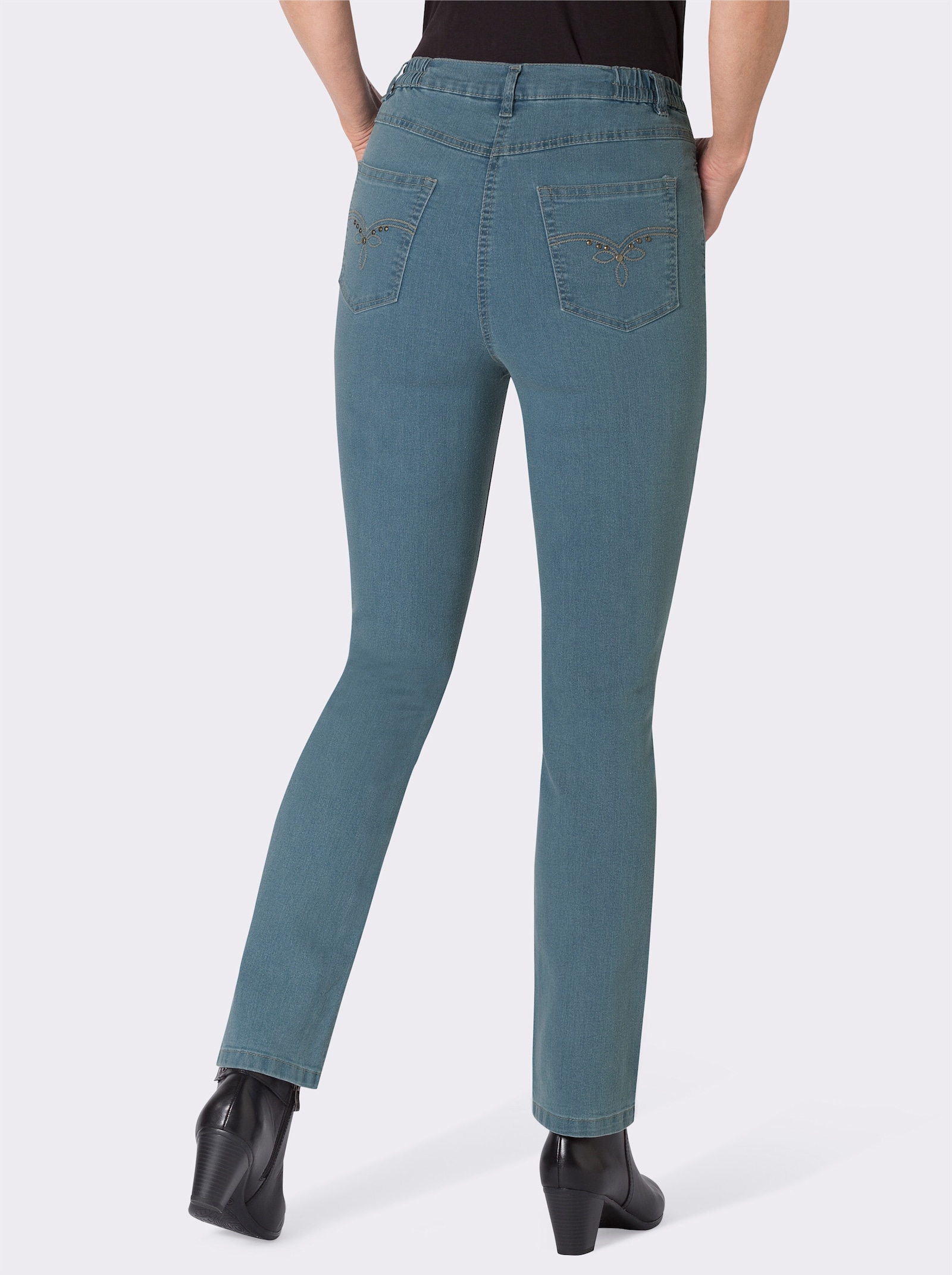 5-pocketjeans met geborduurd motief - blue-bleached