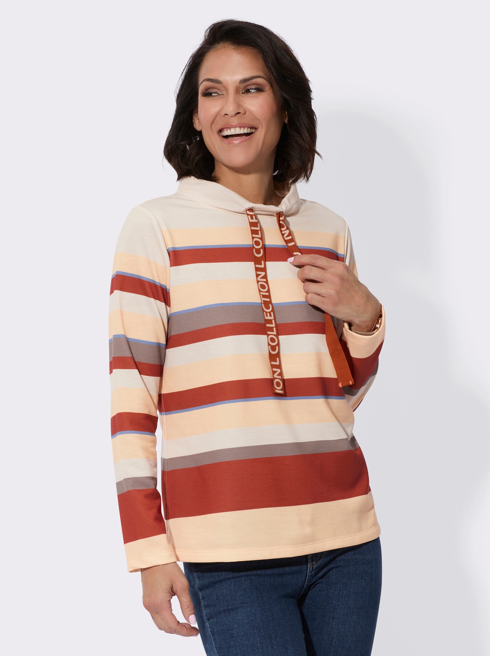 Sweatshirt - elfenbein-rostrot-geringelt