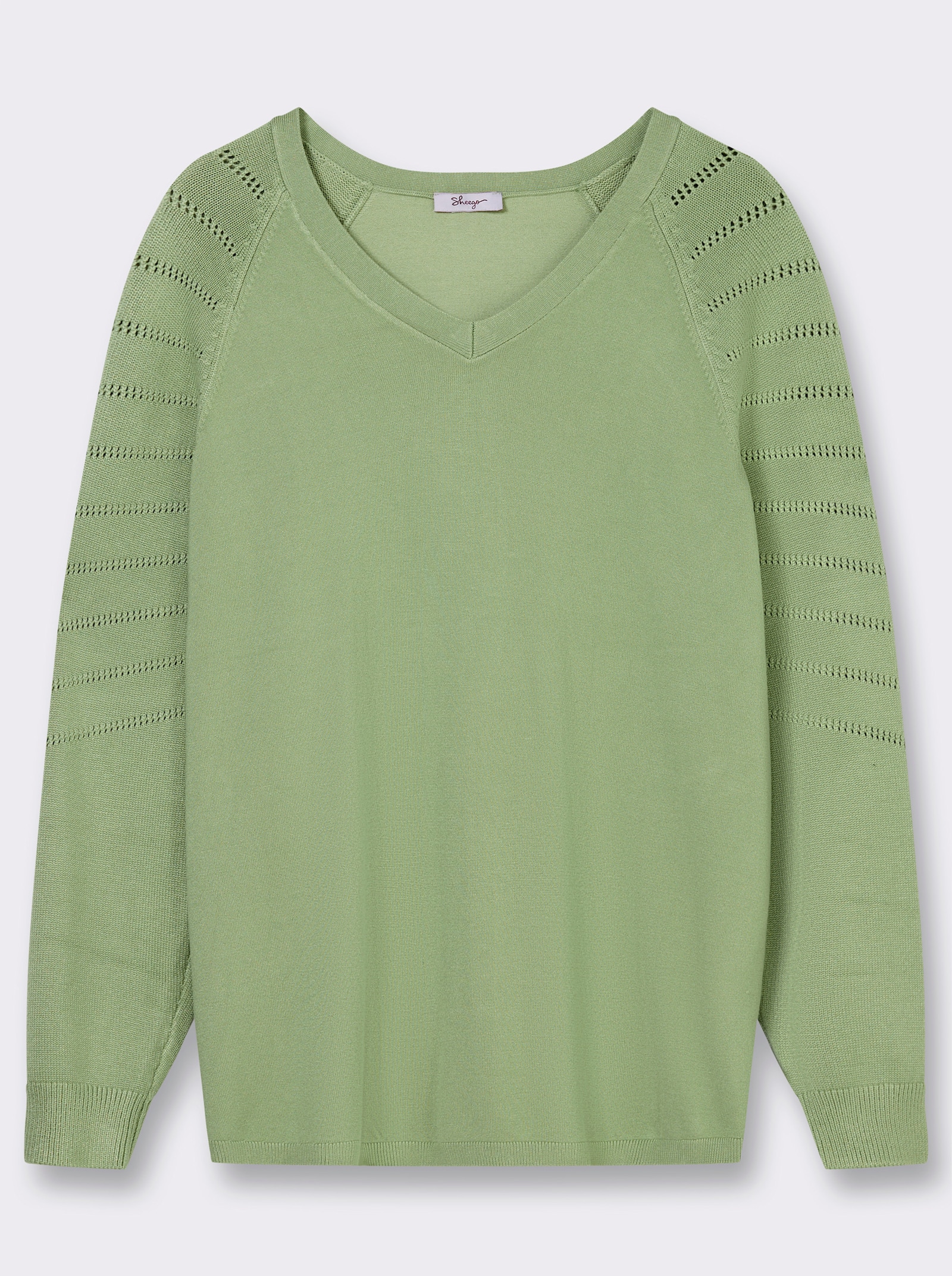 sheego V-Ausschnitt-Pullover mit Ajourmuster-Details - eucalyptus