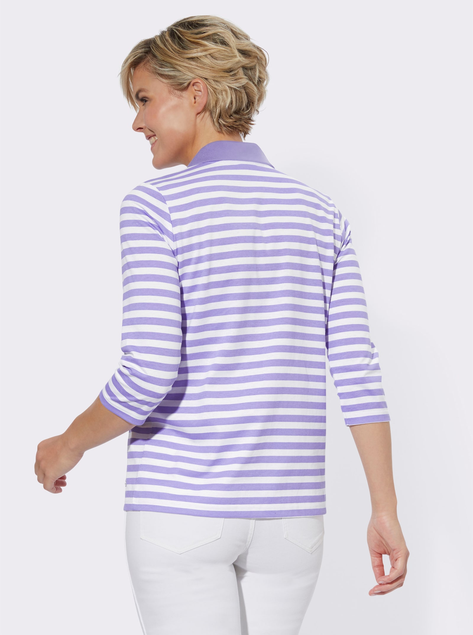 Poloshirt met korte knoopsluiting - lavendel-wit gestreept