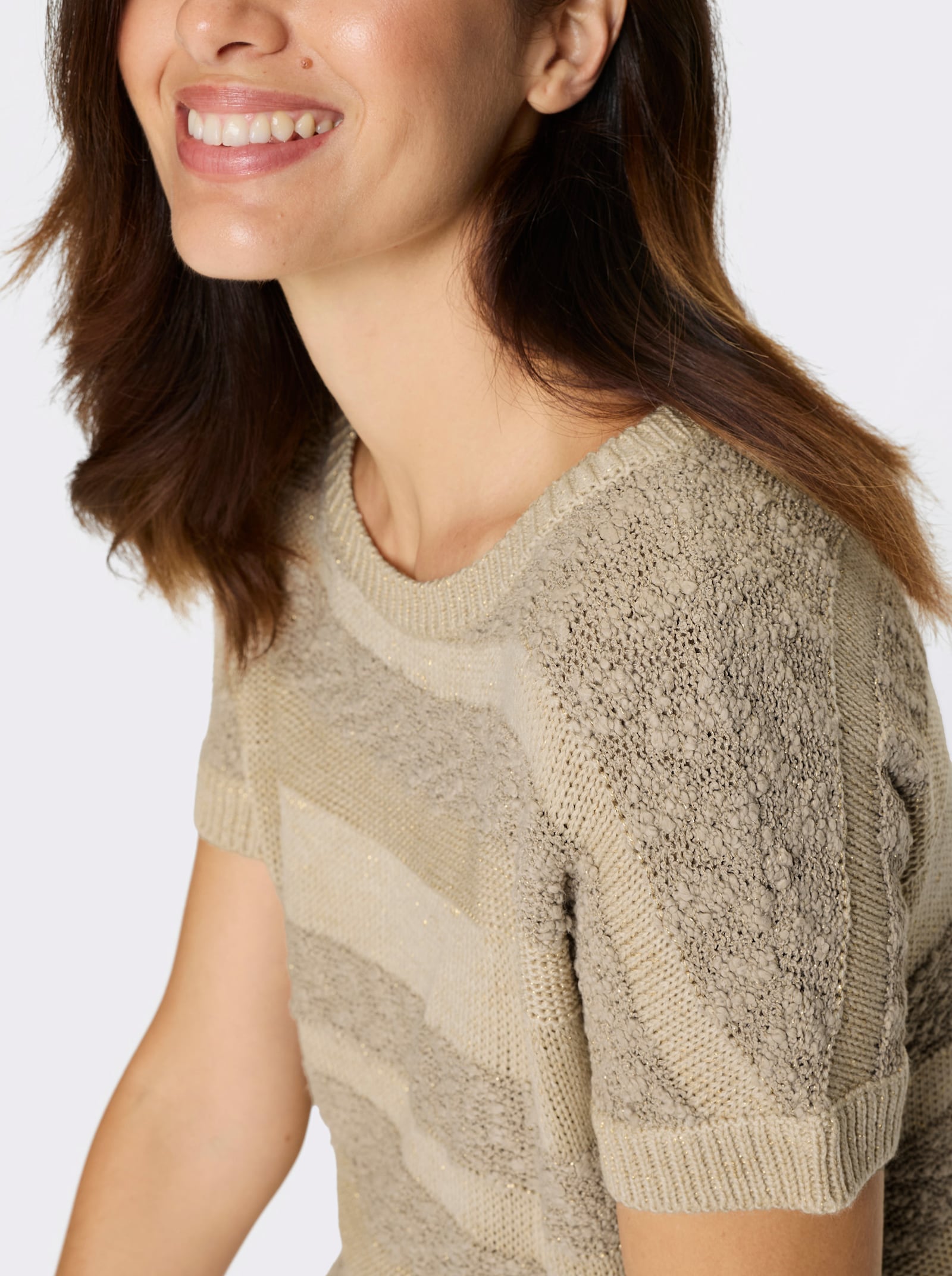 Longpullover mit Effekt- und Glanzgarn - sand-sesam-gemustert