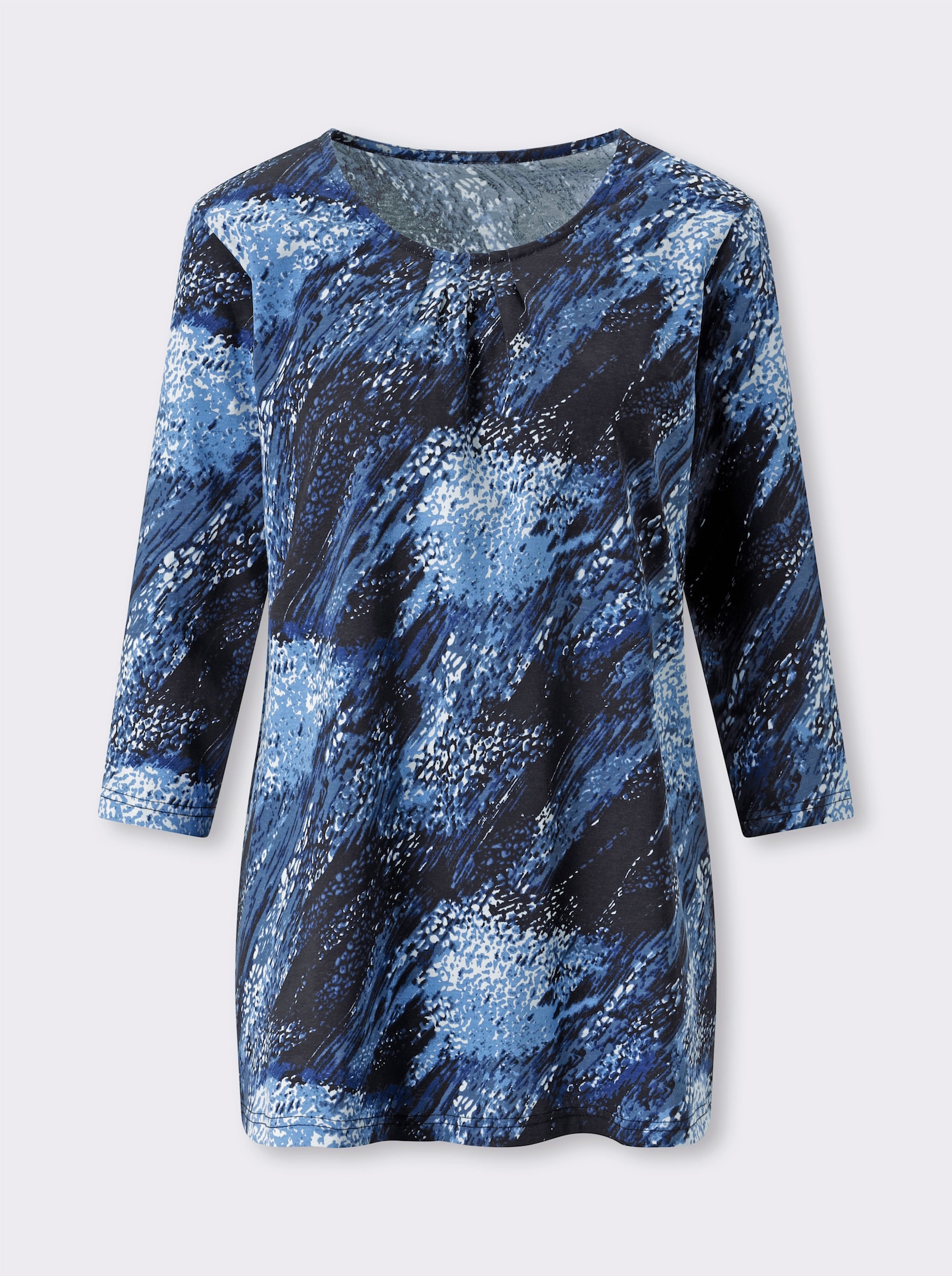 Longshirt mit 3/4-Ärmeln - schwarz-royalblau-bedruckt