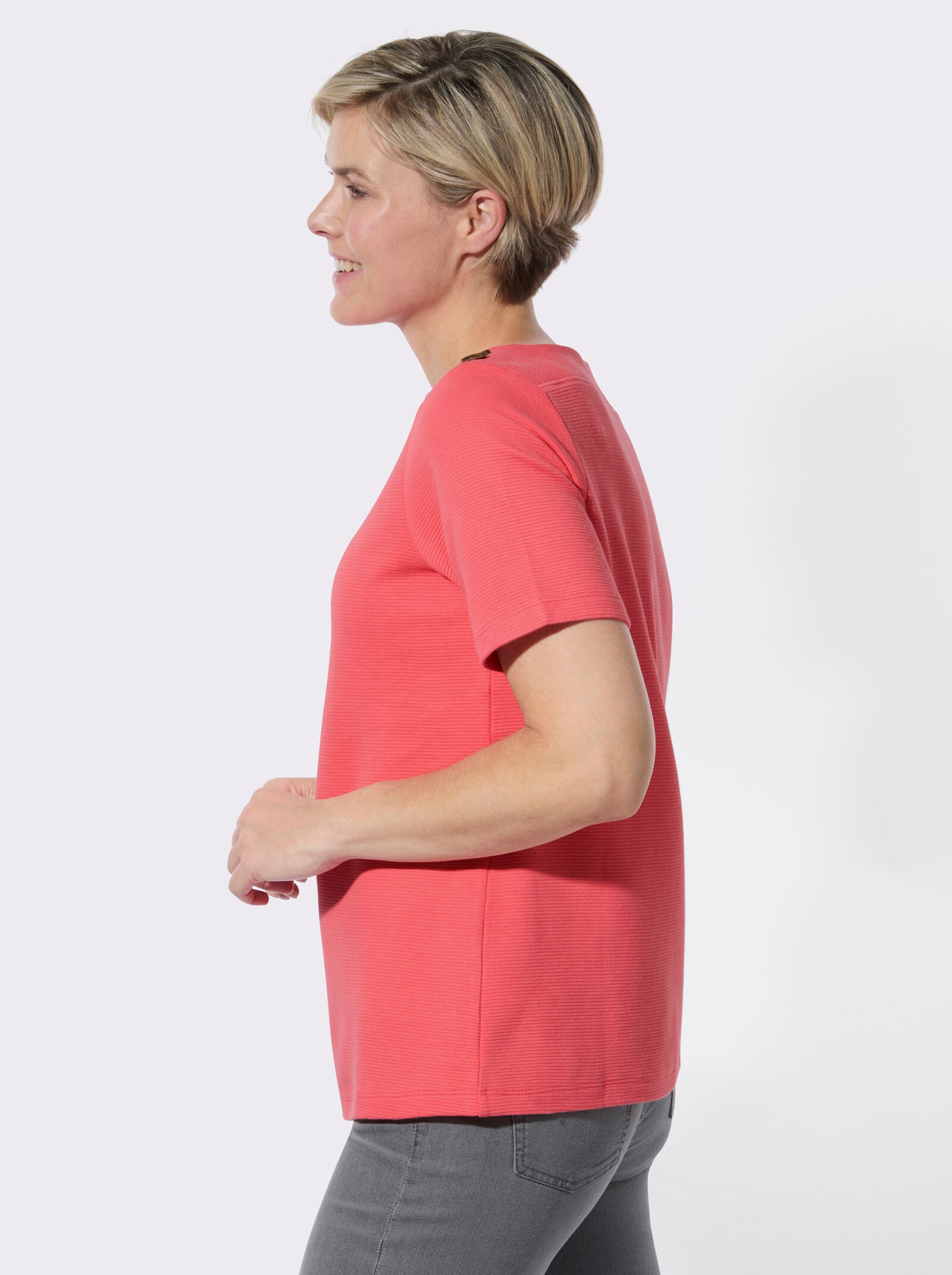 Kurzarmshirt mit Struktur-Jacquard - koralle
