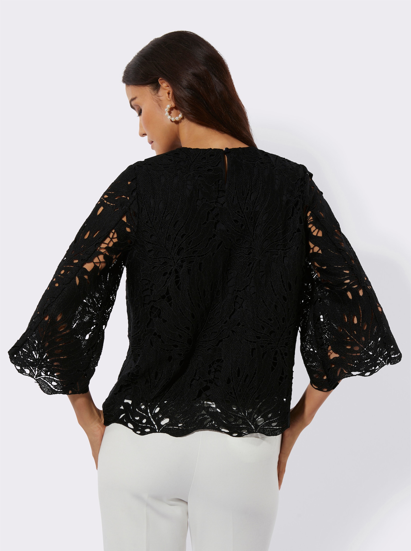 Spitzenbluse mit leicht ausgestellten Ärmeln - schwarz