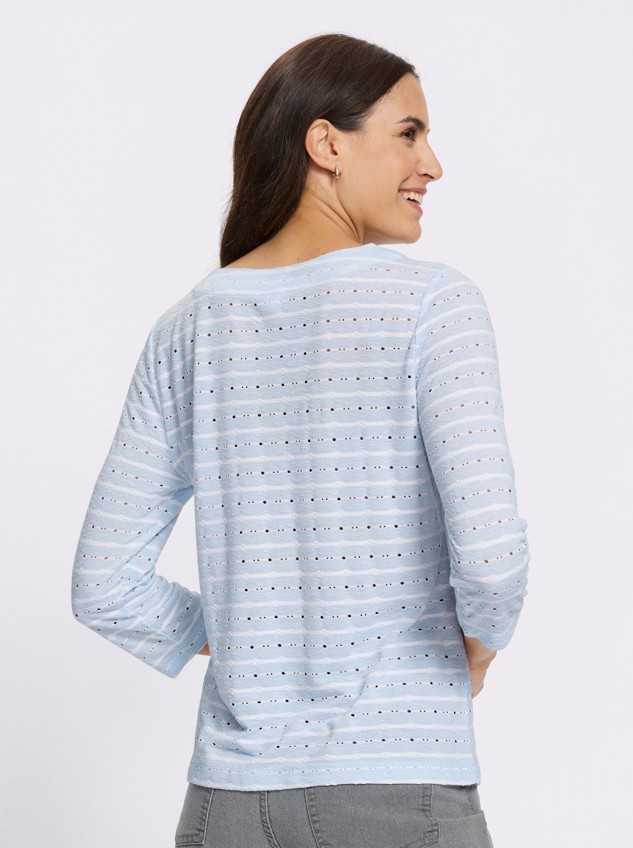 3/4-Arm-Shirt - ecru-hellblau-gemustert