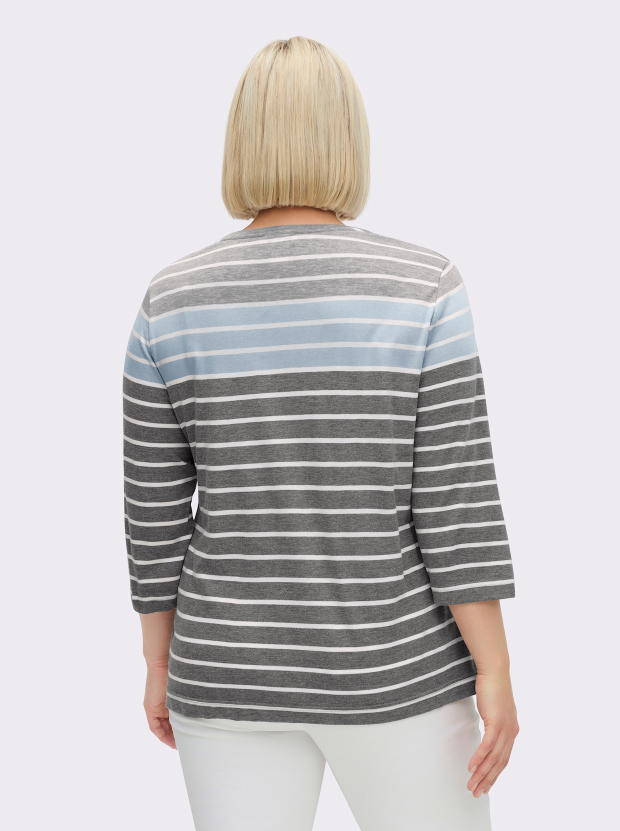 3/4-Arm-Shirt mit 2 imitierten Taschen - grau-blau-gestreift