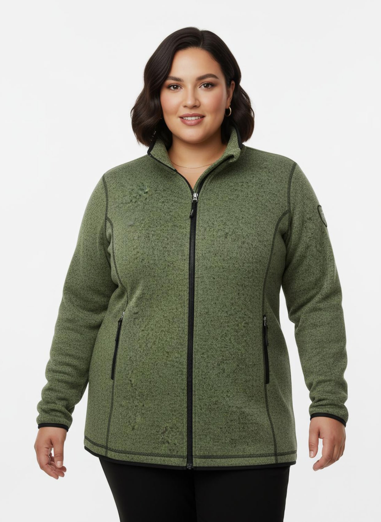 Strickfleecejacke in Longform - eucalyptus-schwarz-gemustert