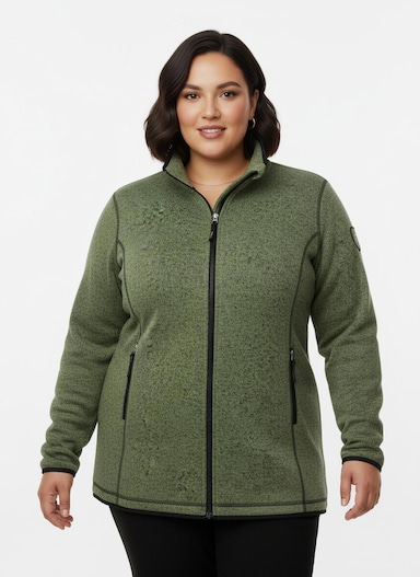 Strickfleecejacke in Longform - eucalyptus-schwarz-gemustert