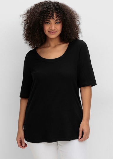 sheego Rippshirt - schwarz