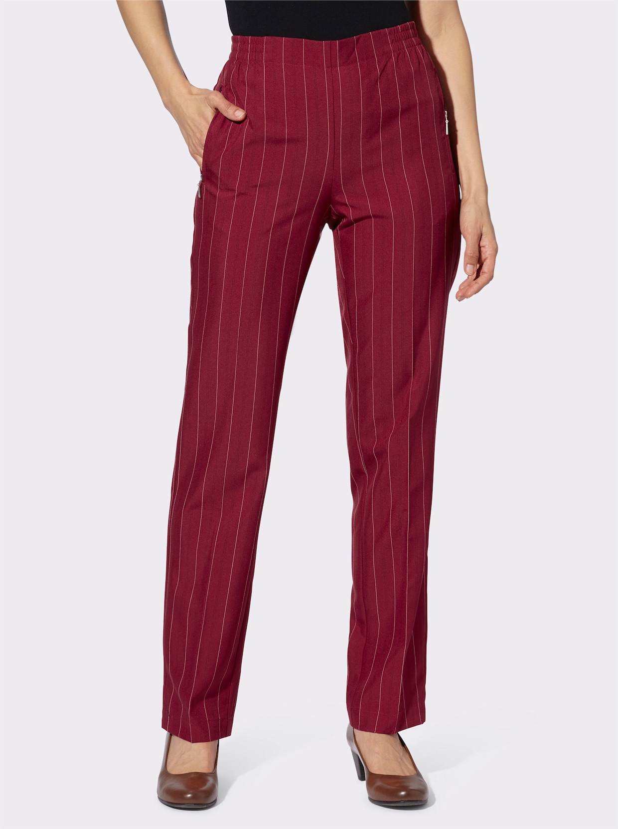 Stoffen broek - donkerrood + donkerrood/zwart gestreept