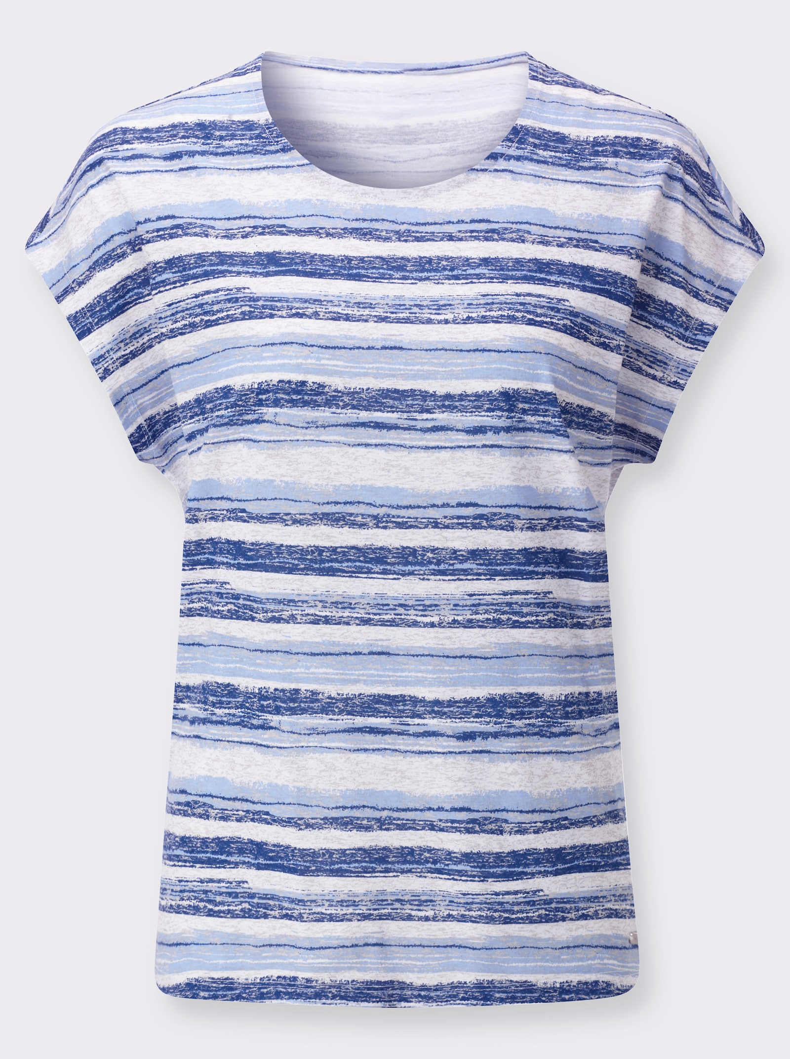 Print-Shirt im Ringel-Dessin - ecru-eisblau-bedruckt