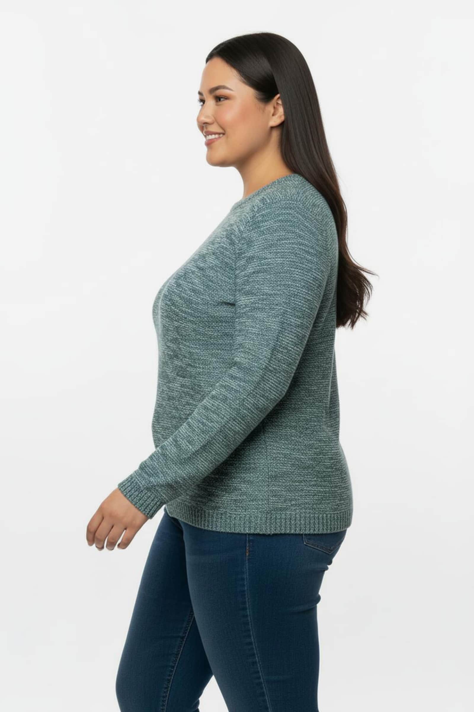 Rundhalspullover aus Melange-Strick - petrol-meliert