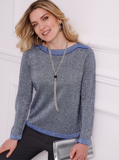 Langarm-Pullover mit glänzenden Garnen - marine-royalblau