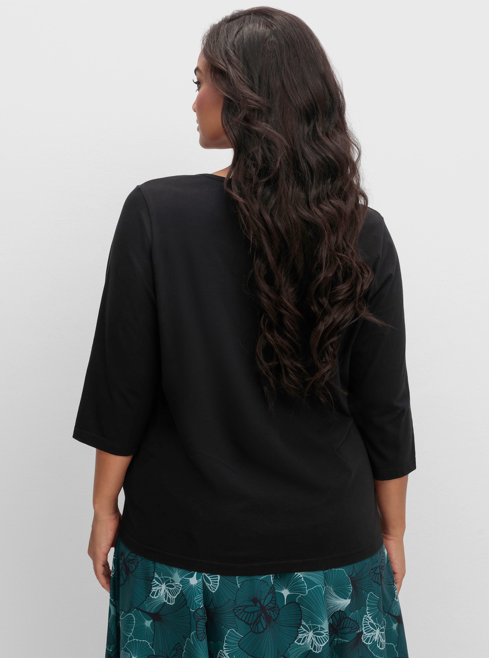 3/4-Arm-Shirt mit V-Ausschnitt - schwarz