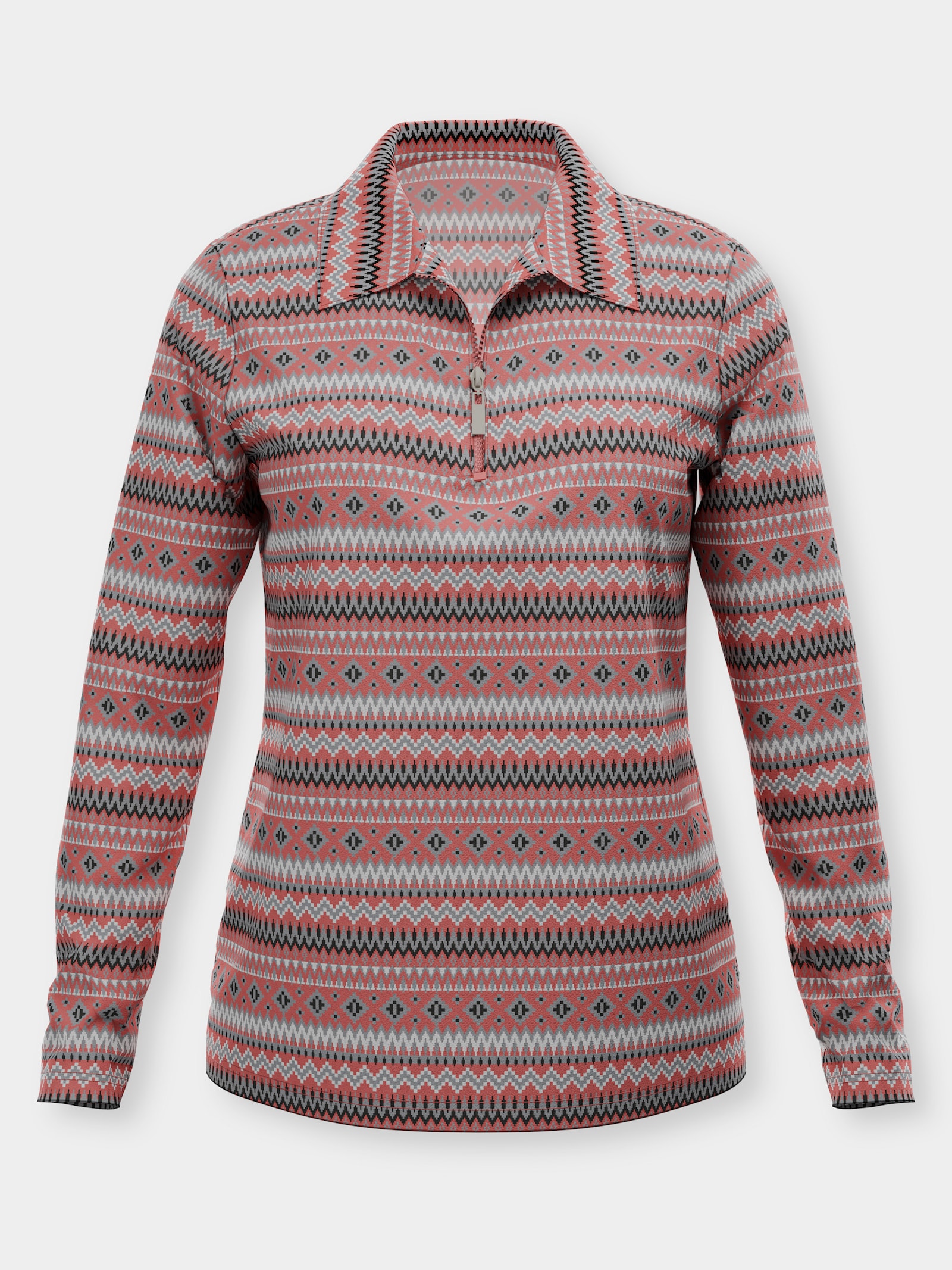 Langarmshirt mit Polokragen - grapefruit-ecru-bedruckt