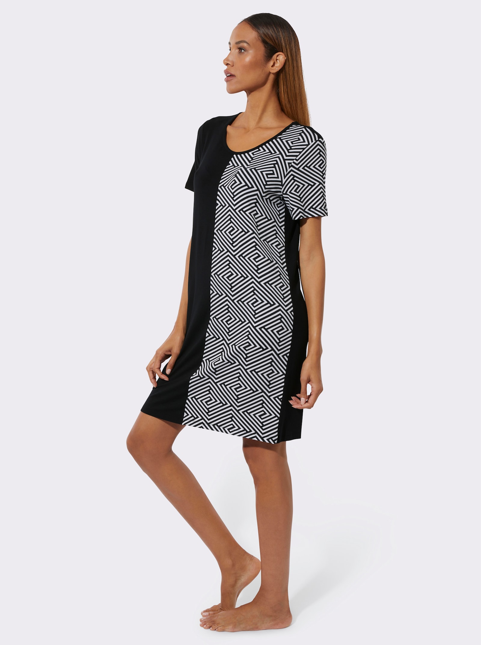 wäschepur Sleepshirt - schwarz-weiß-bedruckt