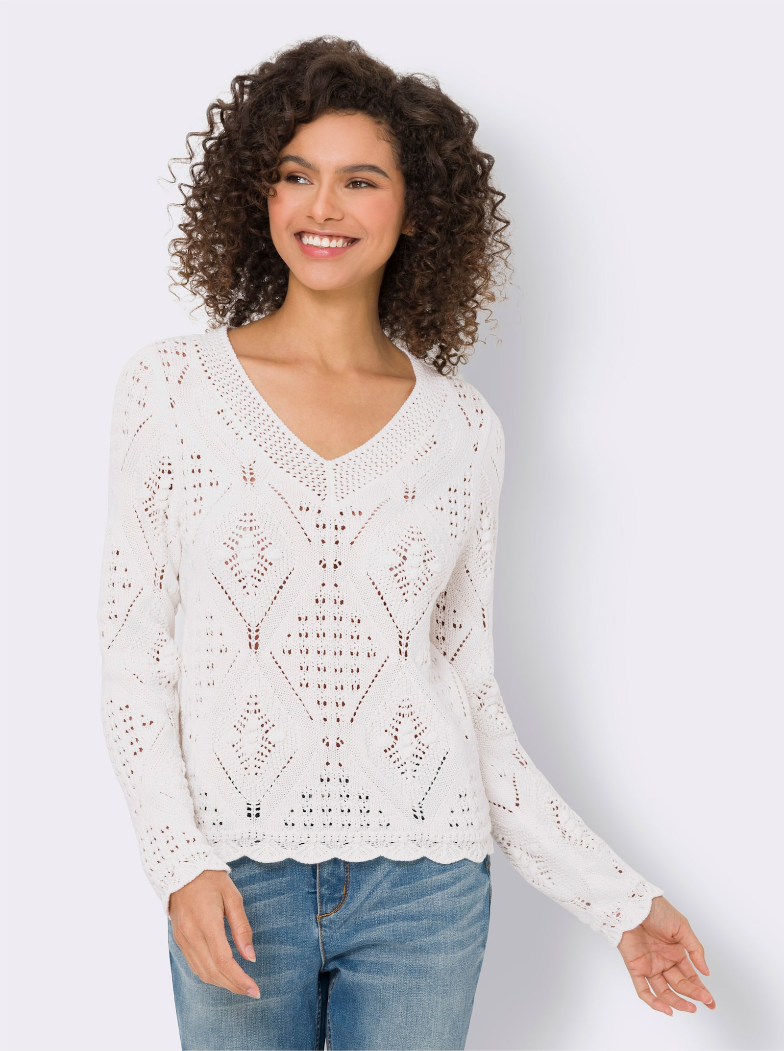 heine Ajourpullover mit gewellten Abschlüssen - ecru