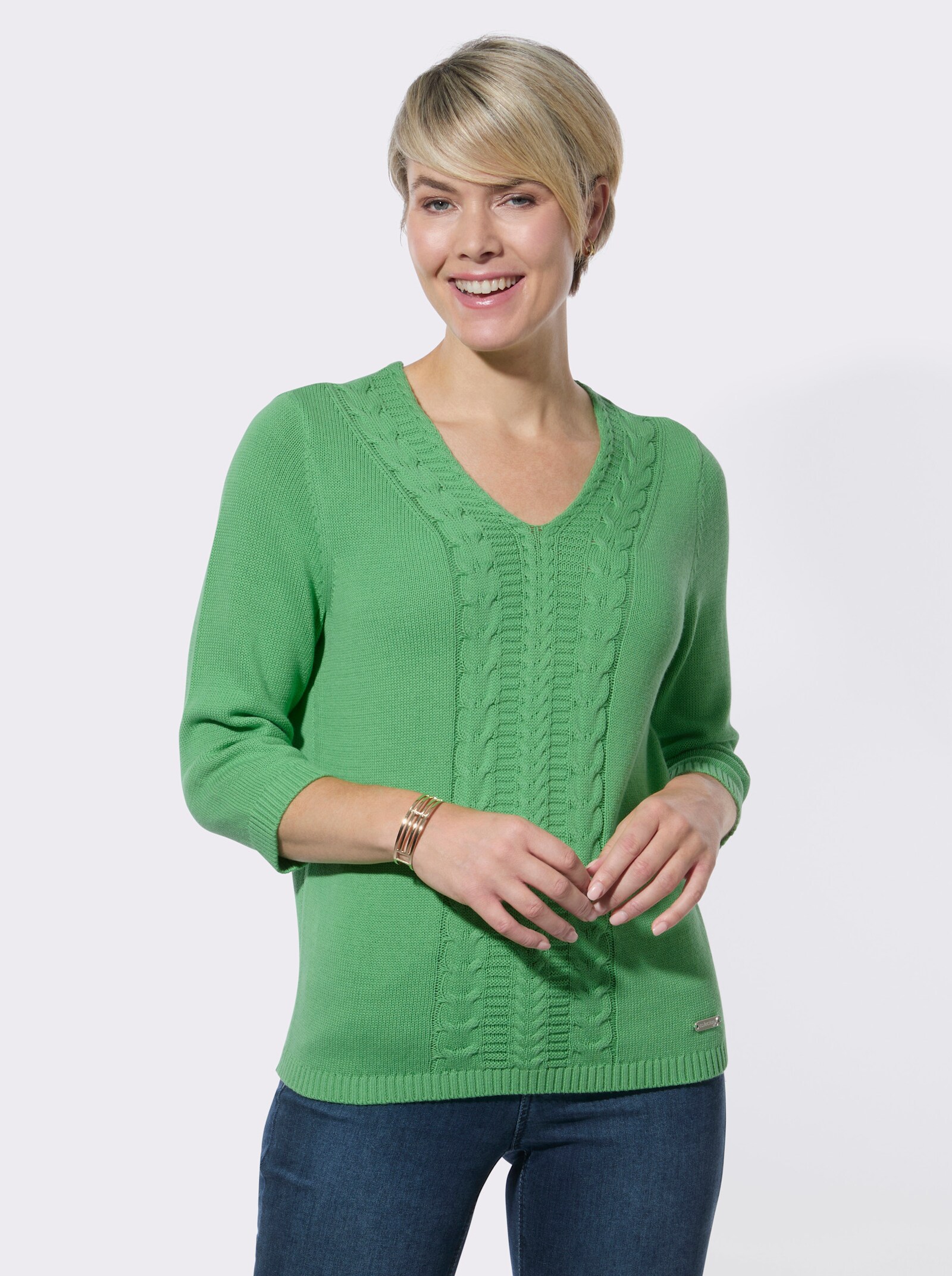 V-Ausschnitt-Pullover mit Rippbündchen - apfel