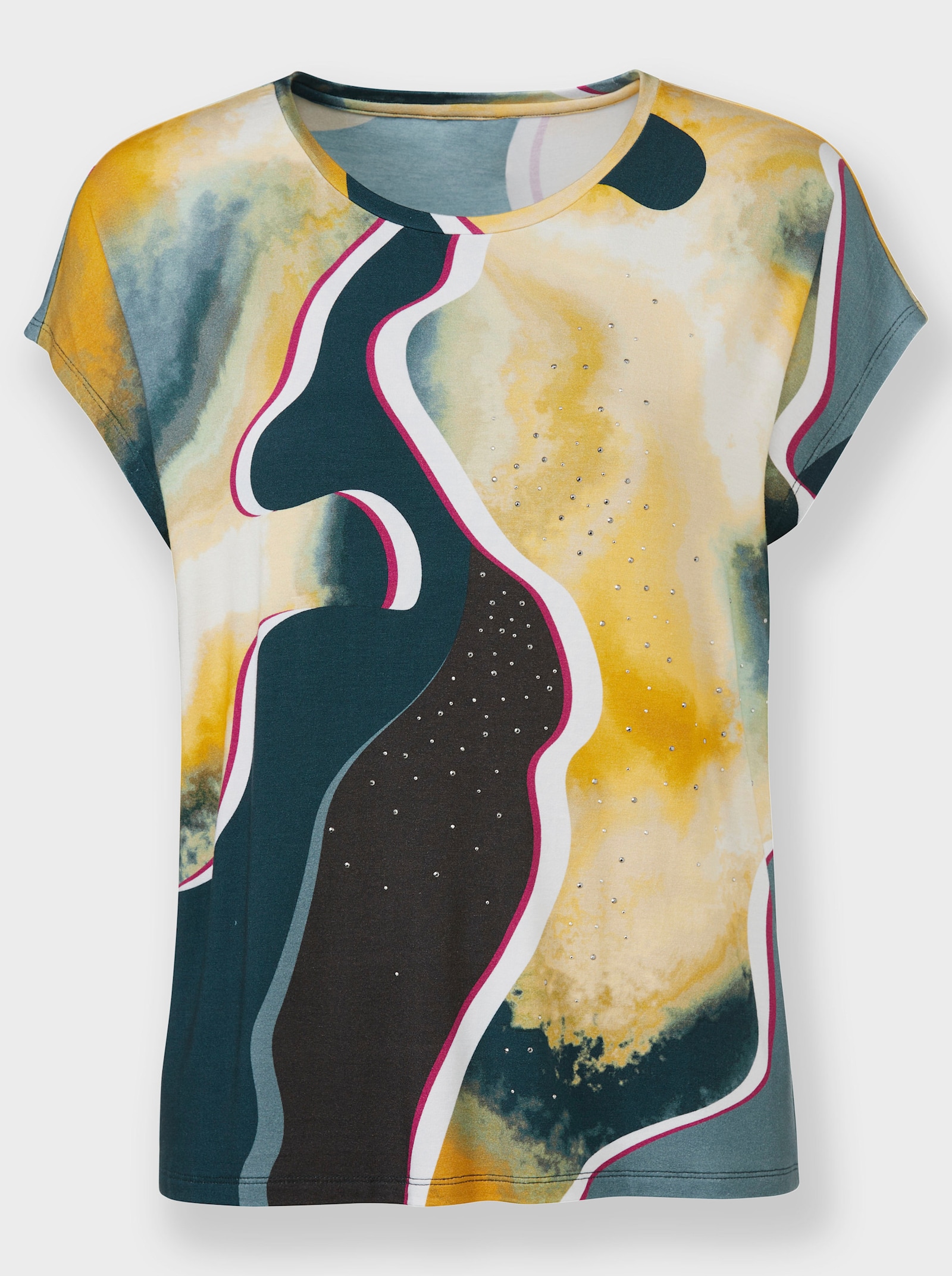  Shirt mit Metallplättchen - jade-gelb-bedruckt