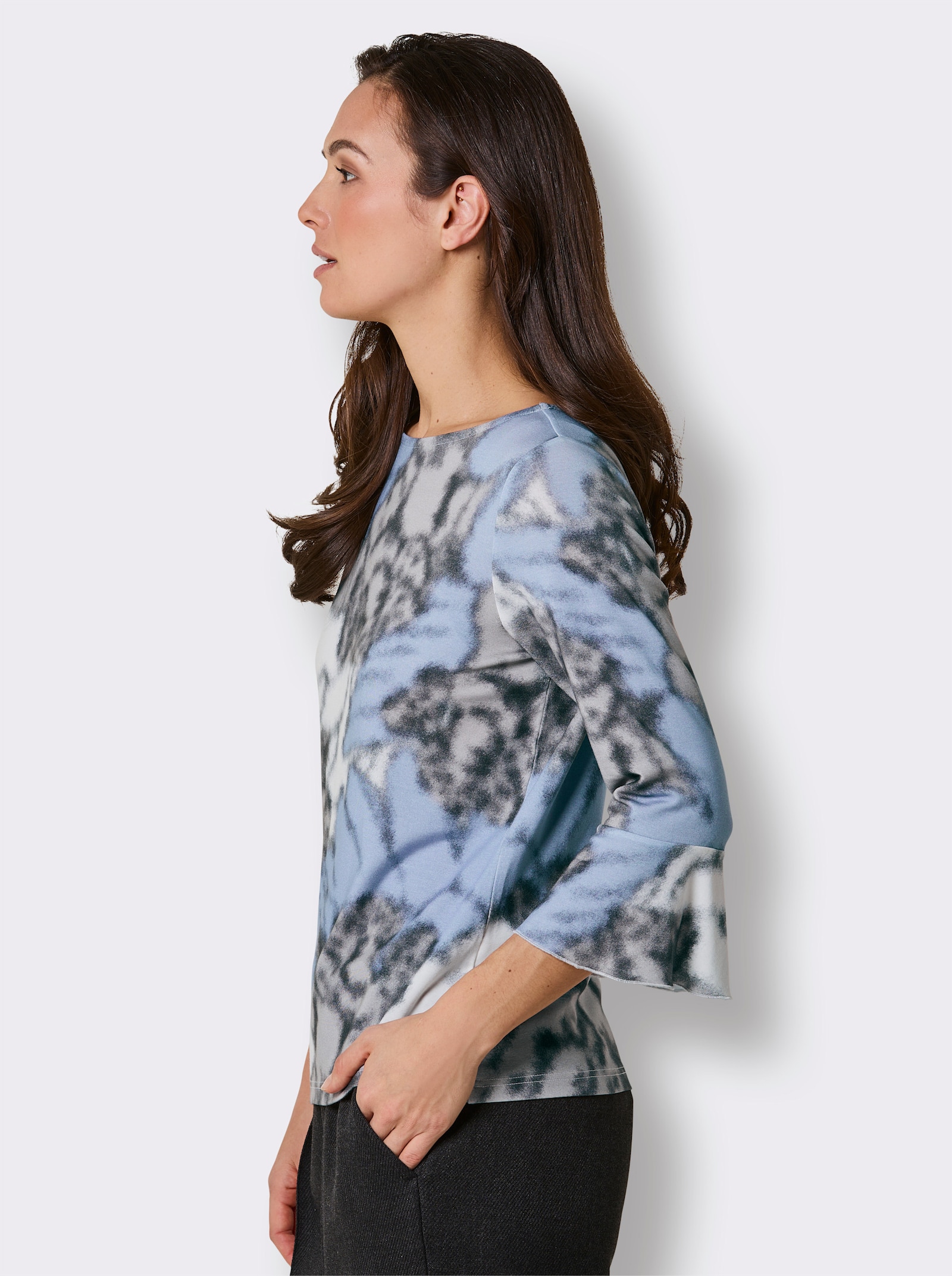 CREATION L PREMIUM 3/4-Arm-Shirt mit Volants - ecru-eisblau