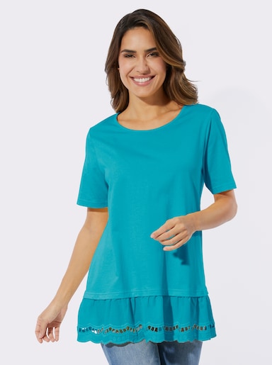 Longshirt mit Spitze - türkis