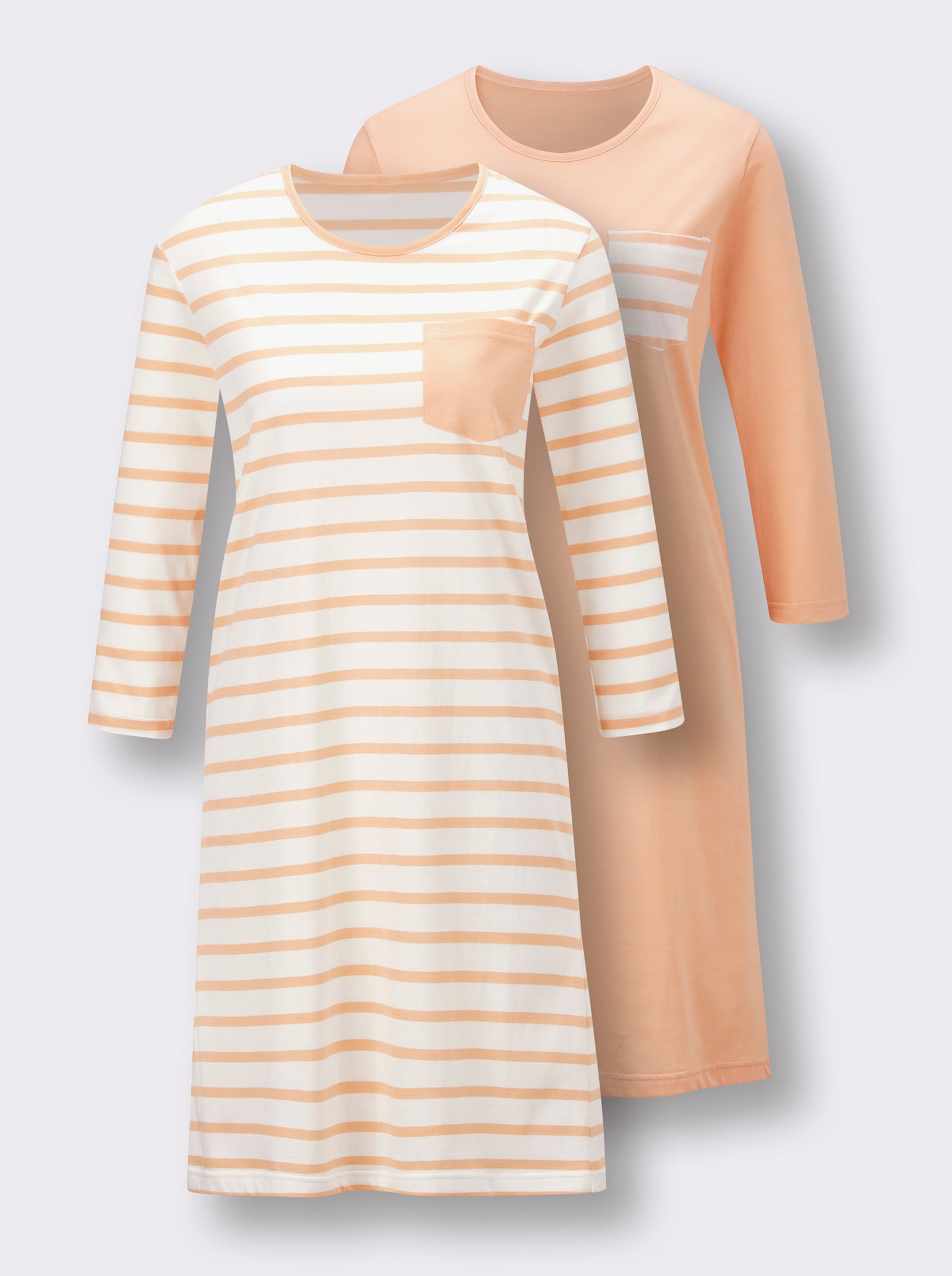 wäschepur Sleepshirts im Baumwoll-Mix - apricot + apricot-ecru-gestreift