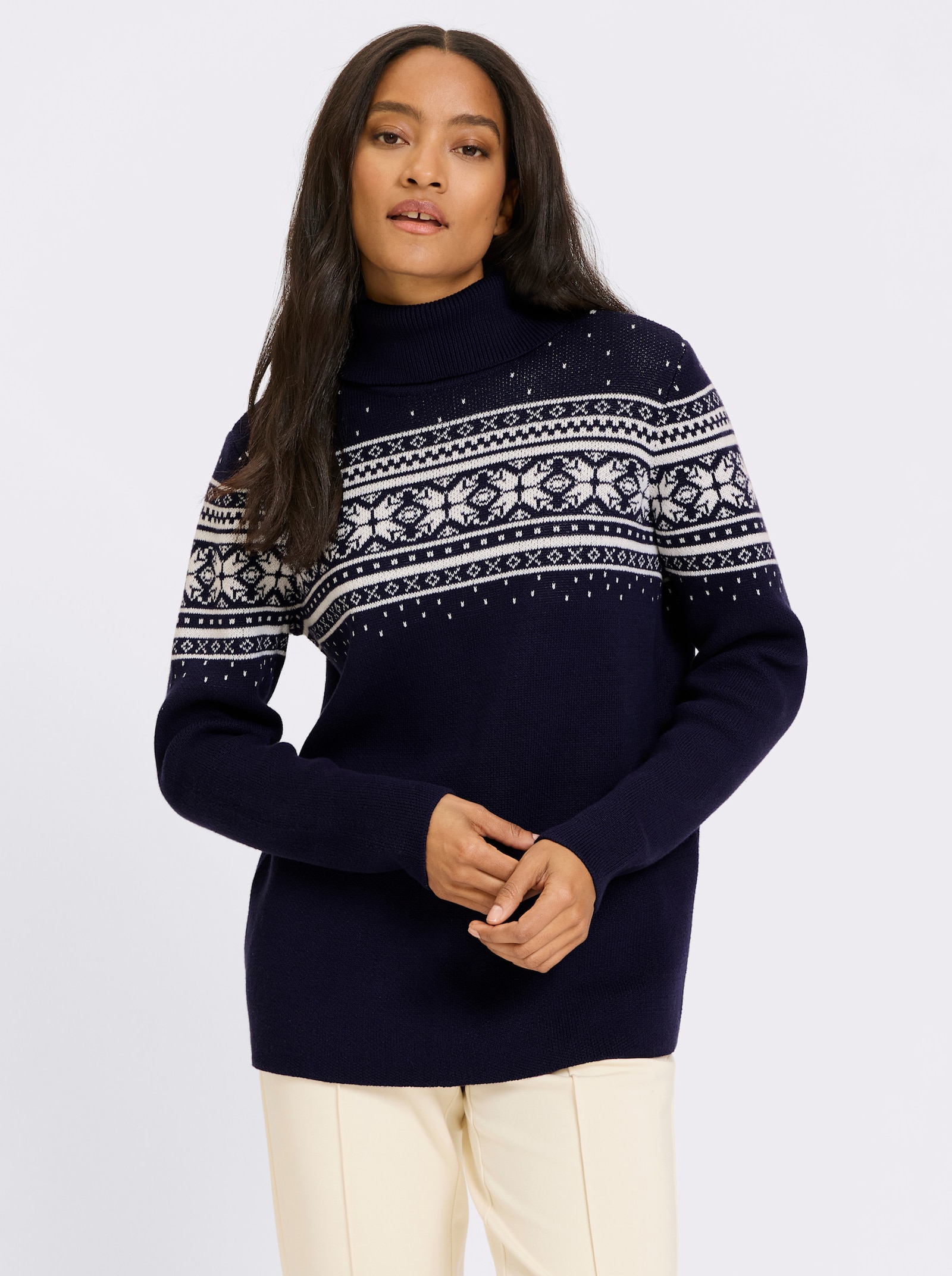 heine Jacquard-Pullover mit Norweger-Muster - marine-ecru-gemustert