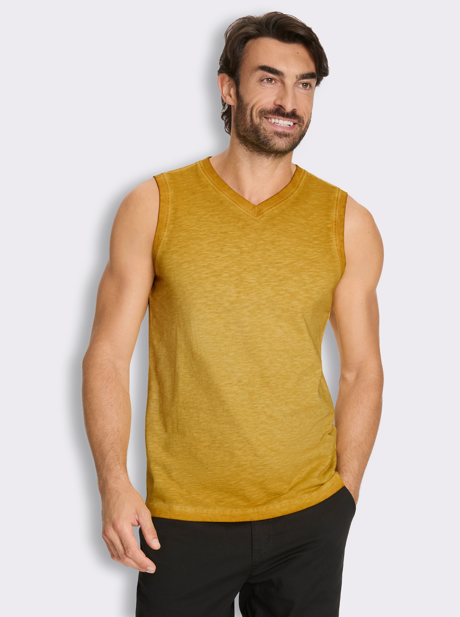 V-Shirt ärmellos, aus Baumwolle - ocker