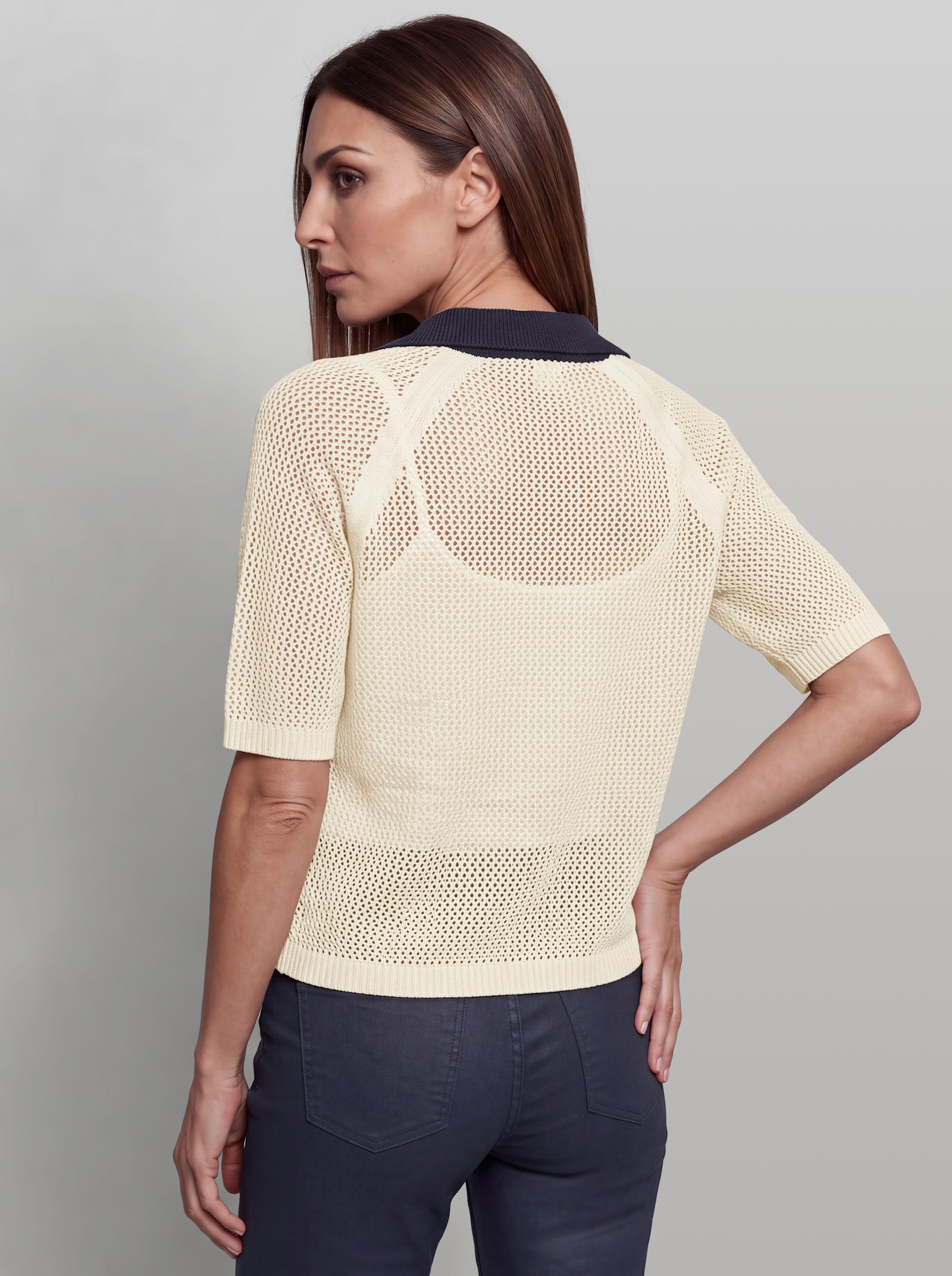 heine Ajourpullover mit Polokragen - champagner