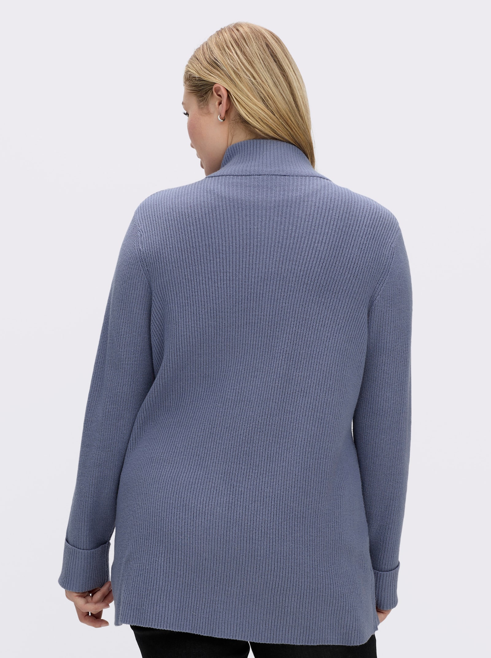 Longstrickjacke mit Stehkragen - taubenblau