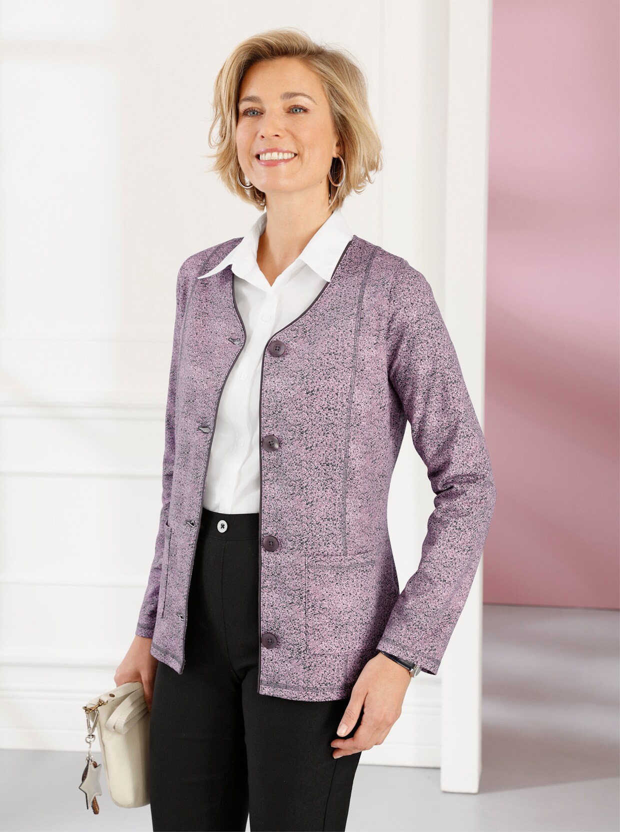 Jersey-Blazer - rosé-steingrau-bedruckt