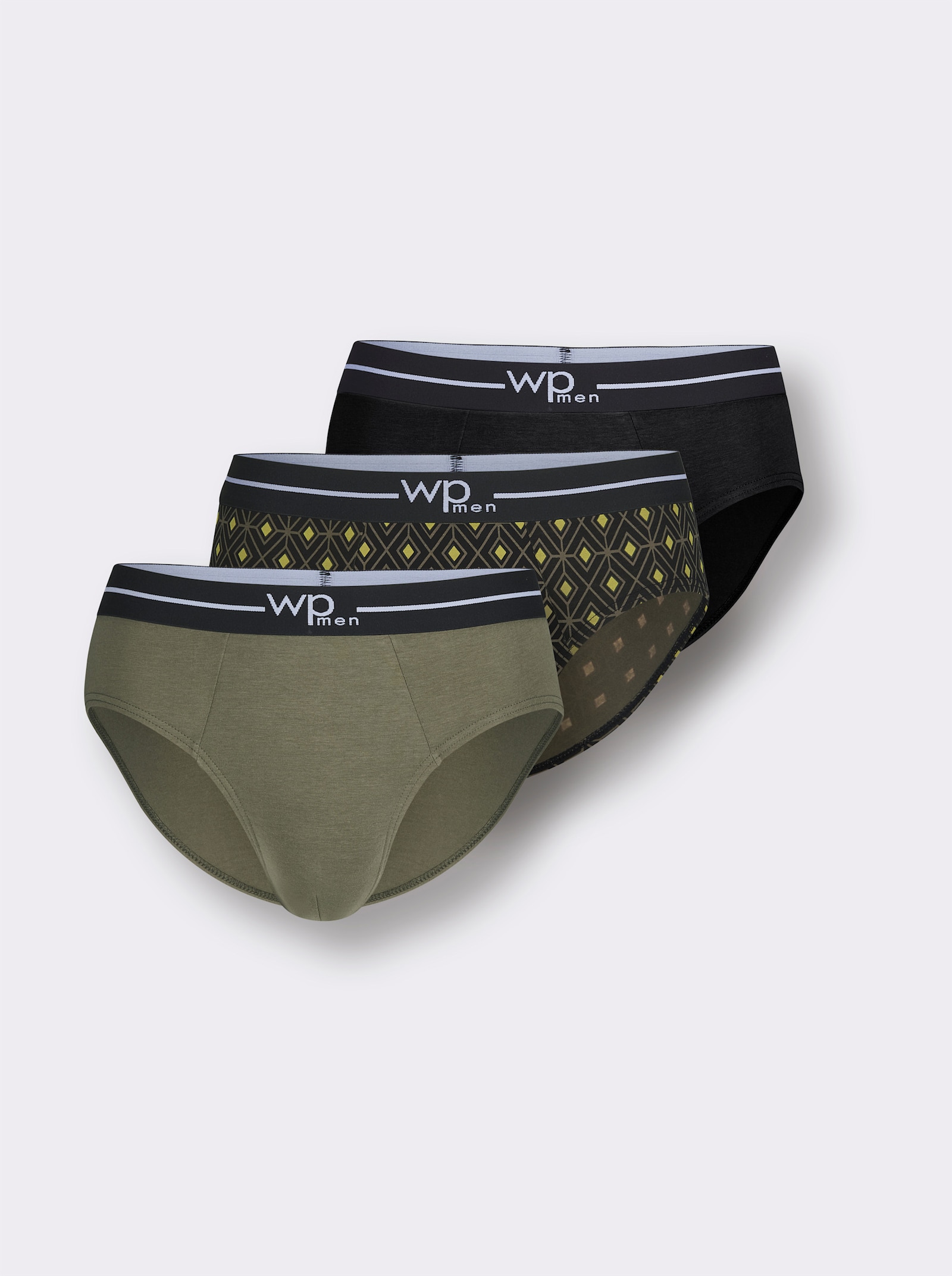 wäschepur men Slip - schwarz-khaki-bedruckt + schwarz + khaki