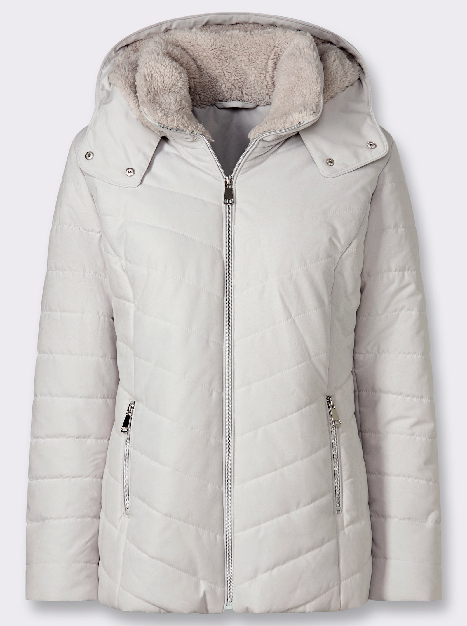 Steppjacke mit Teddyfleece-Futter - hellgrau