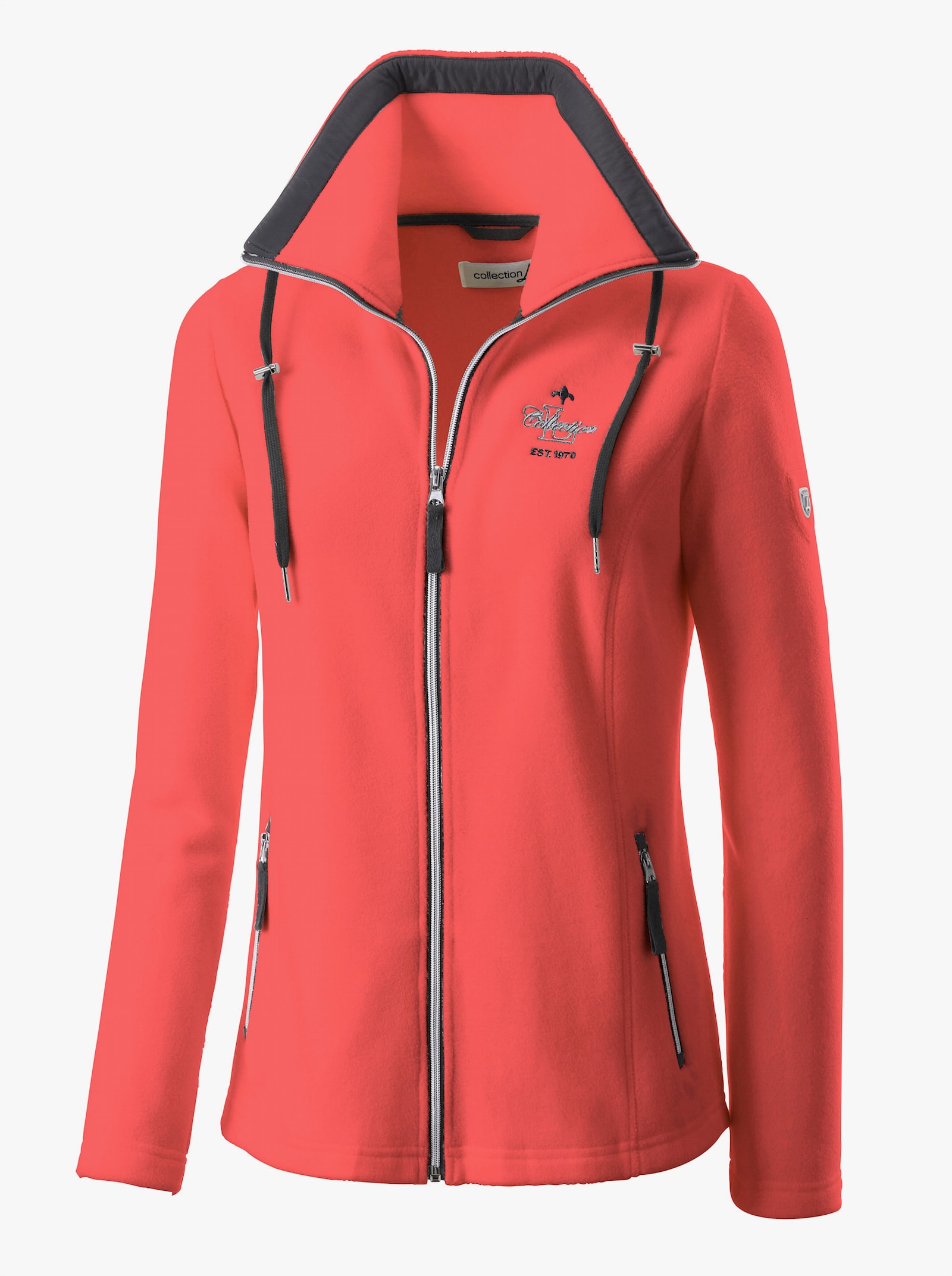 Fleecejacke mit schrägen Reißverschluss-Taschen - koralle
