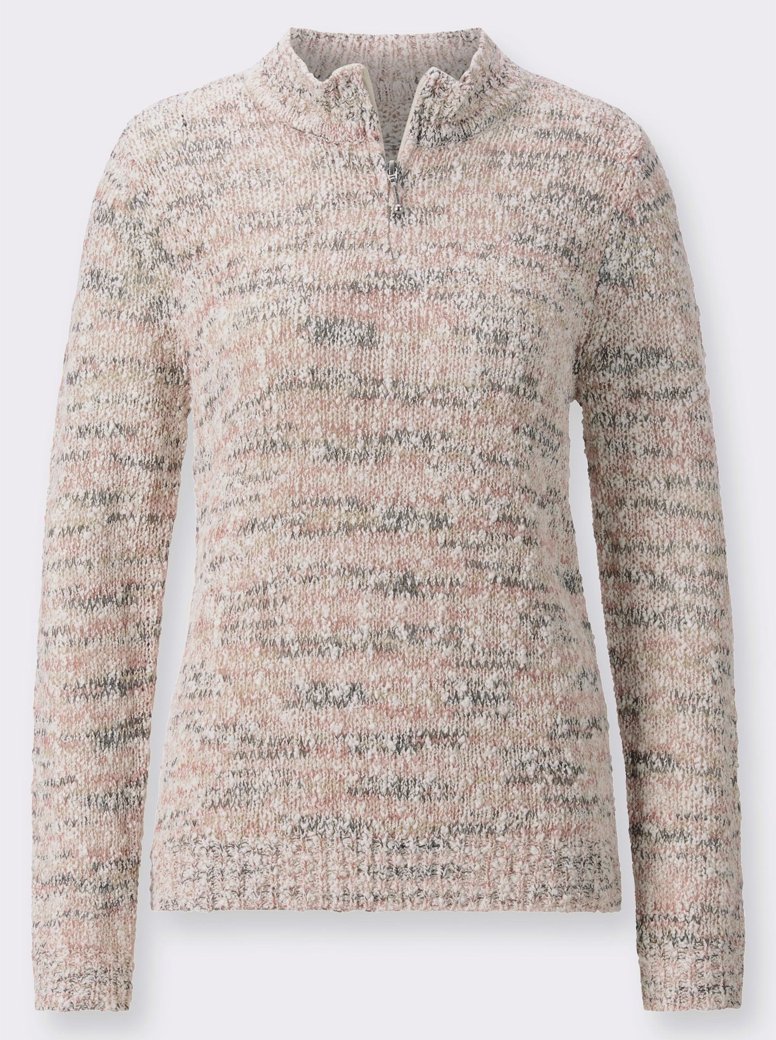 Langarm-Pullover mit Bouclé-Garn - rosenholz-anthrazit-meliert