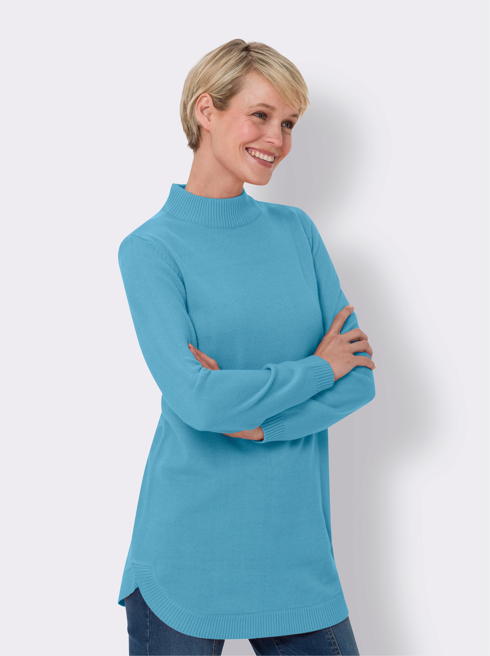 Pullover mit abgerundetem Saum - aqua