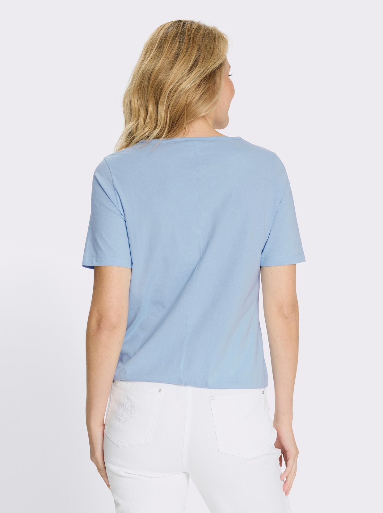 Kurzarmshirt mit elastischem Saum - eisblau