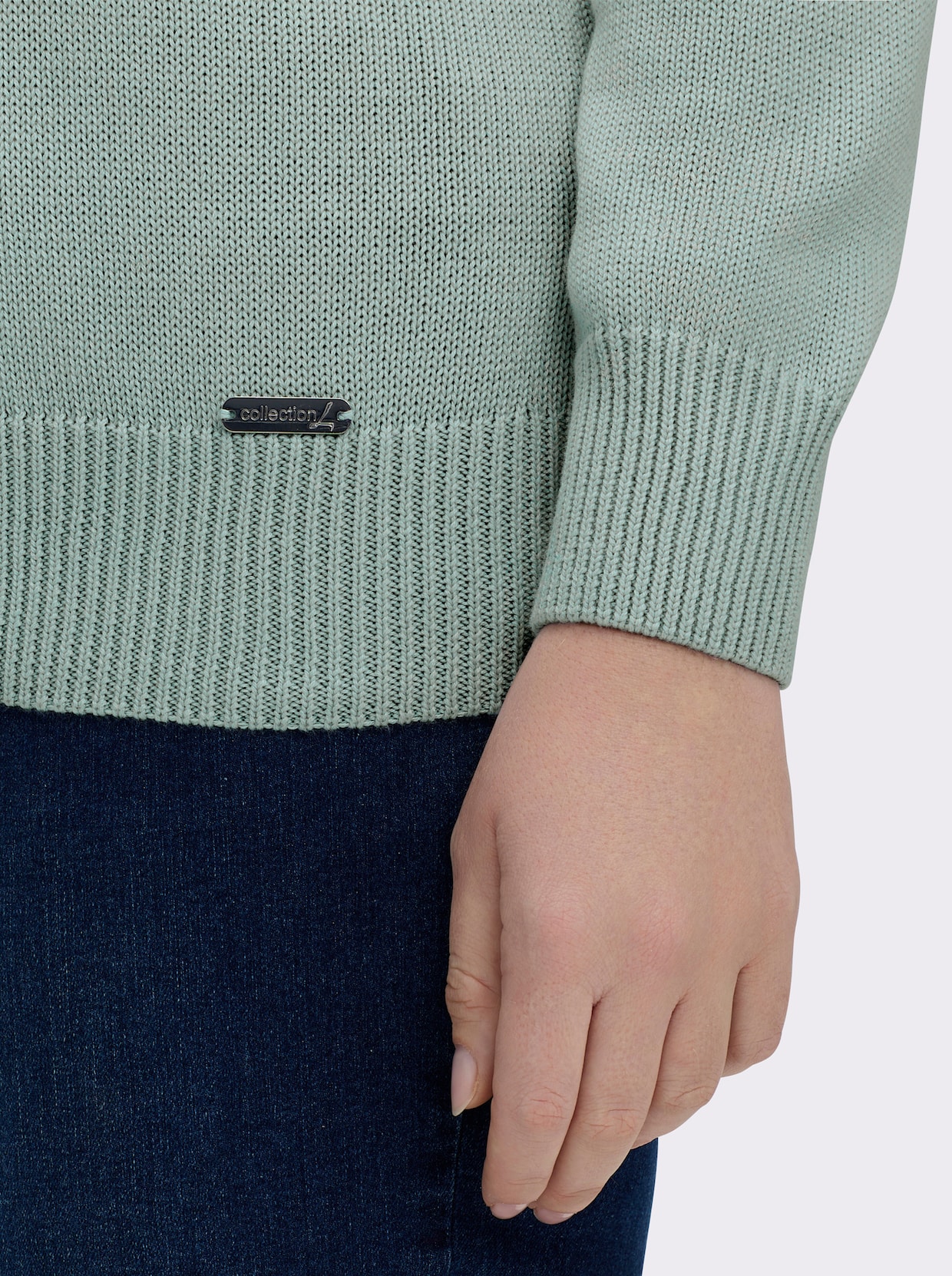 V-Ausschnitt-Pullover mit Baumwolle - kalkmint