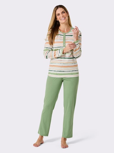 wäschepur Schlafanzug - ecru-eucalyptus-gestreift
