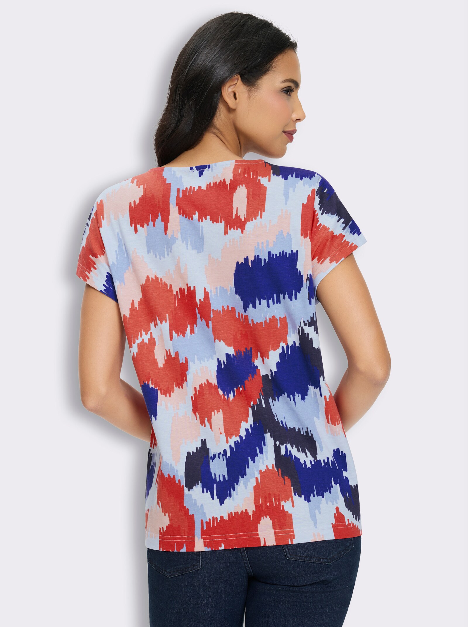 Rundhalsshirt aus reiner Baumwolle, bedruckt - hellblau-erdbeere-bedruckt