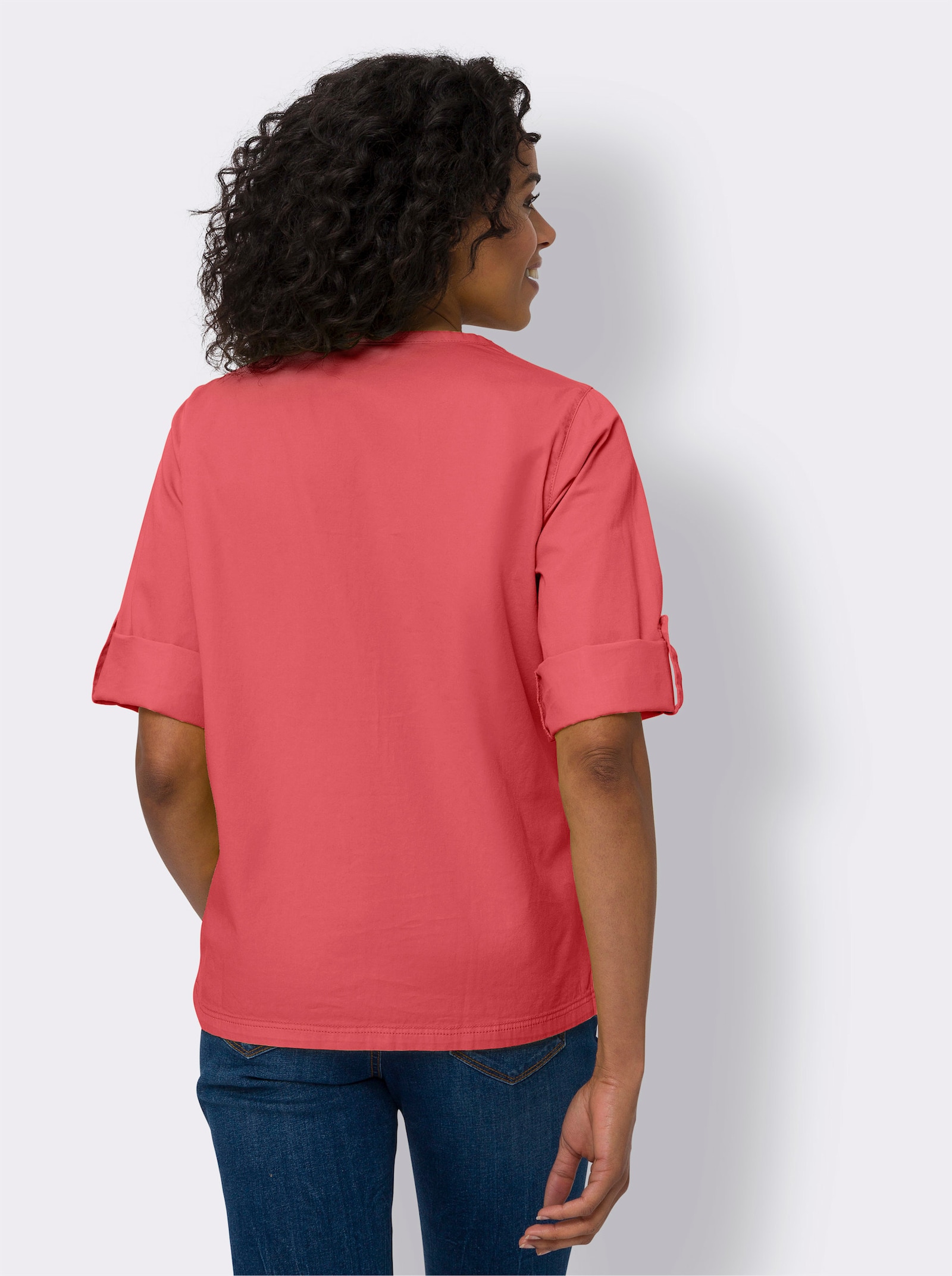 Jeansbluse mit Zierknopfleiste - grapefruit