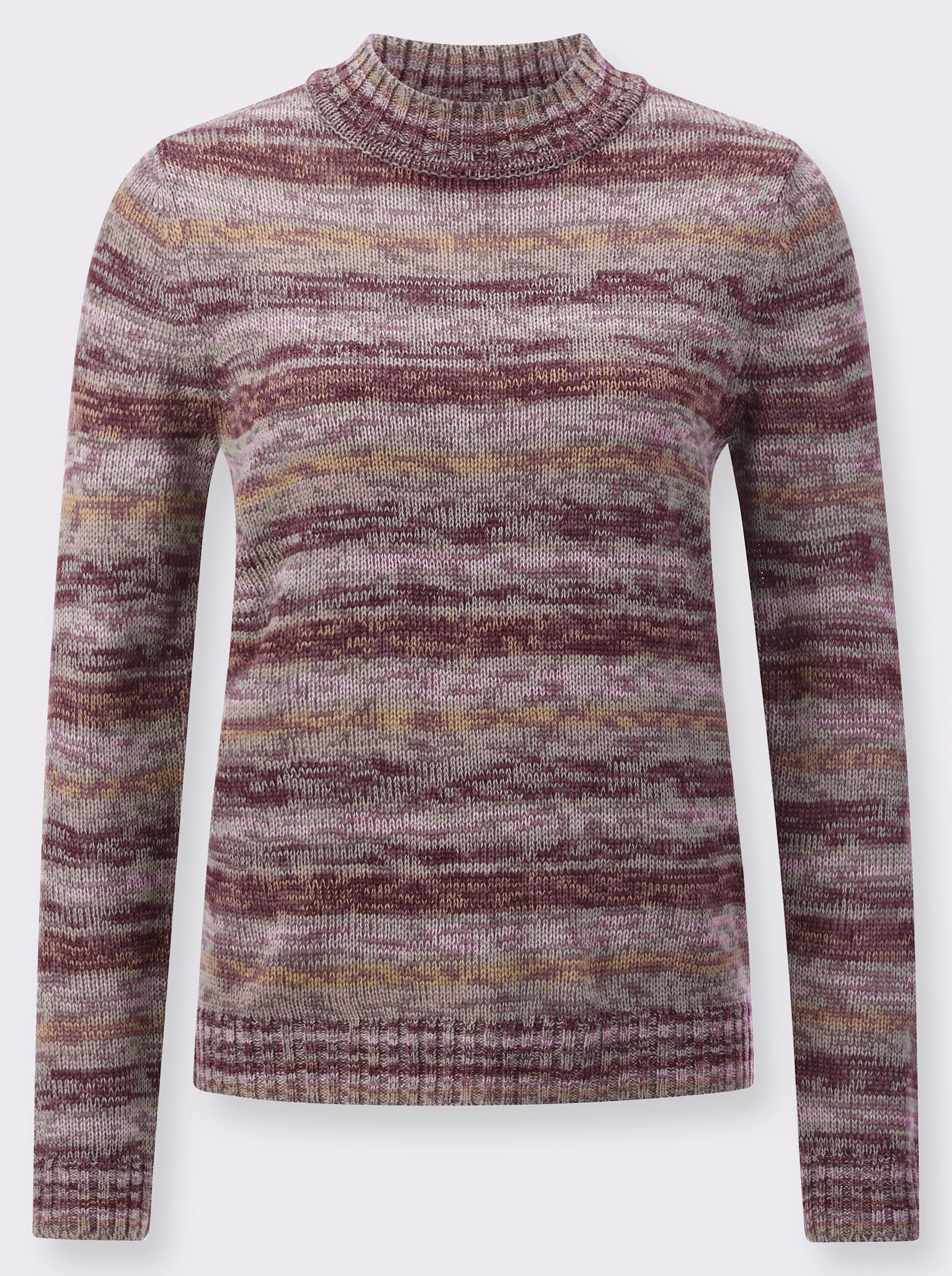 Pullover van onderhoudsarm gemêleerd materiaal, met opstaande kraag - druif/sesam gemêleerd