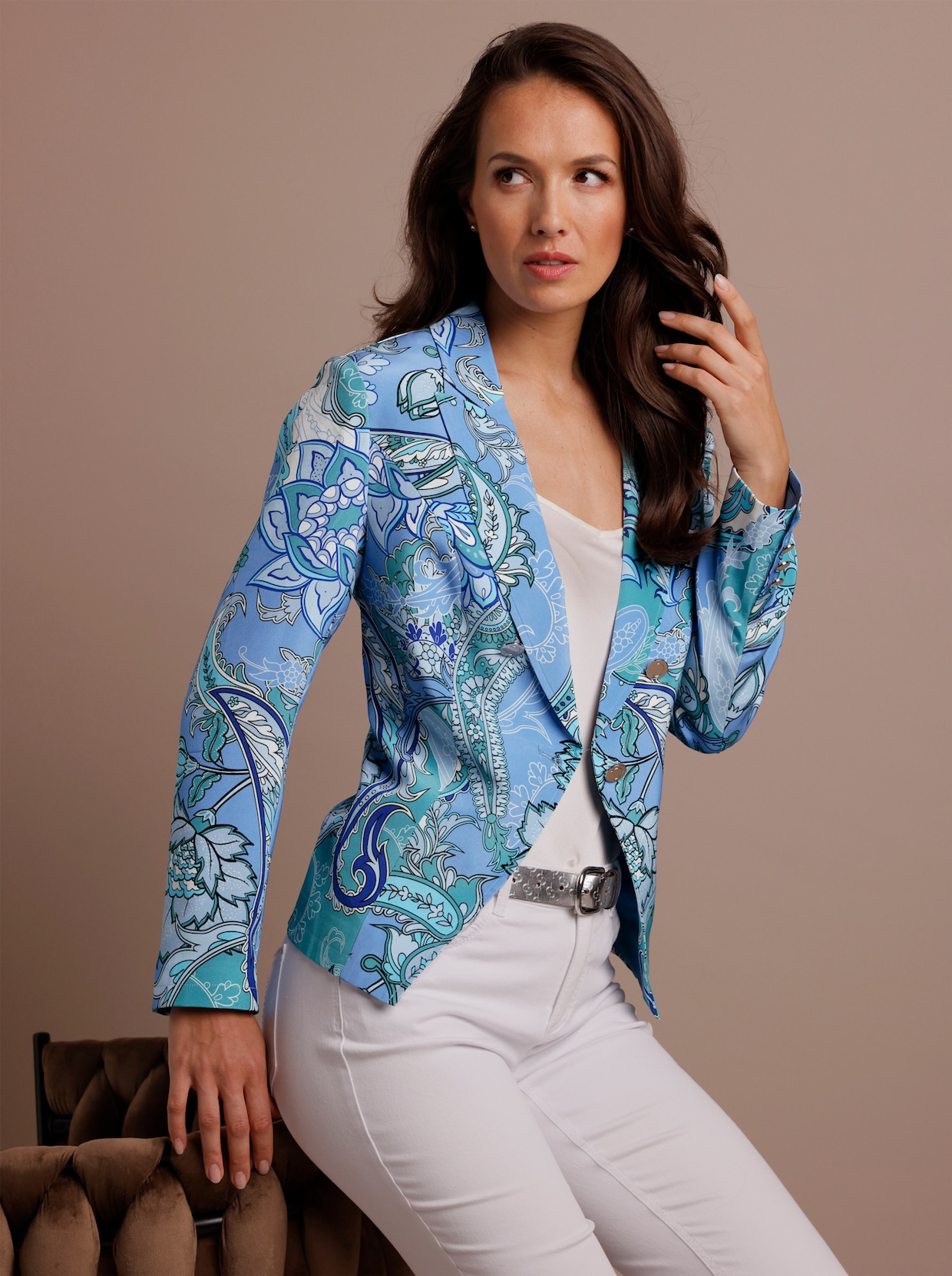 CREATION L PREMIUM Blazer aus reiner, edler Seide - himmelblau-eisblau-bedruckt