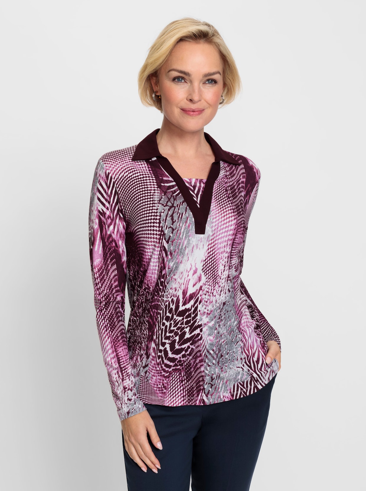 Shirt met lange mouwen - bordeaux/steengrijs bedrukt