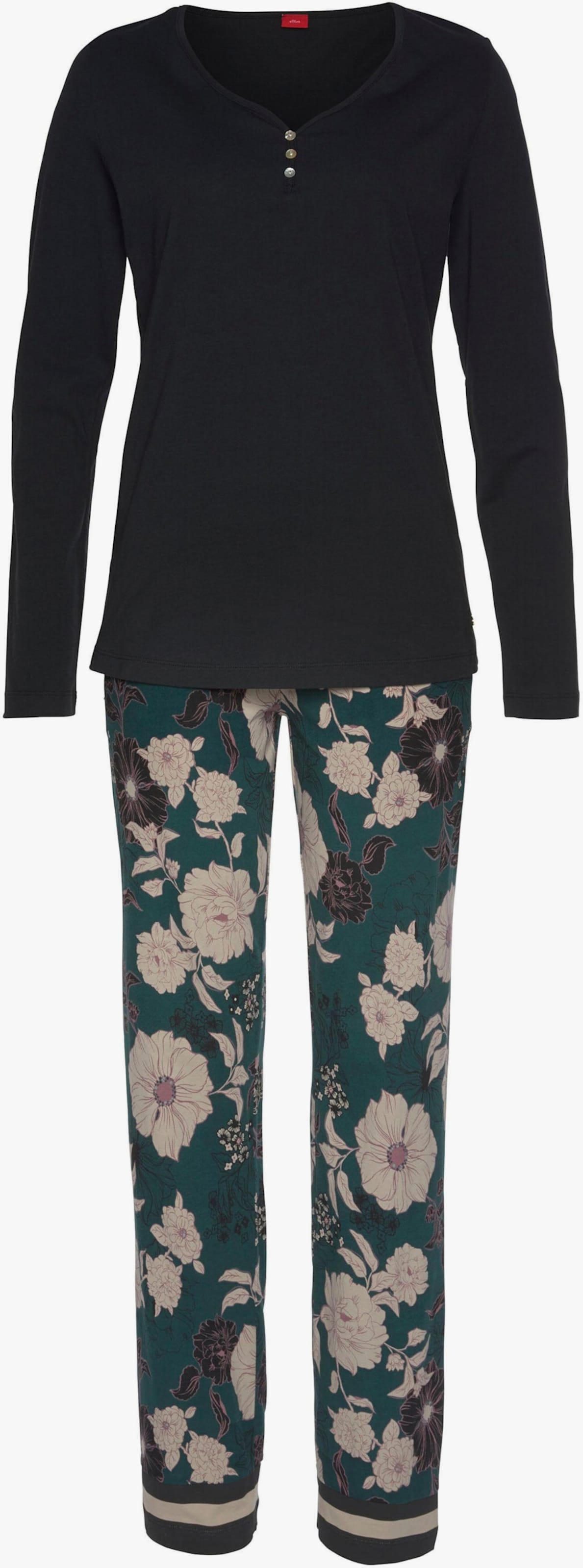 s.Oliver Pyjama - schwarz-dunkelgrün