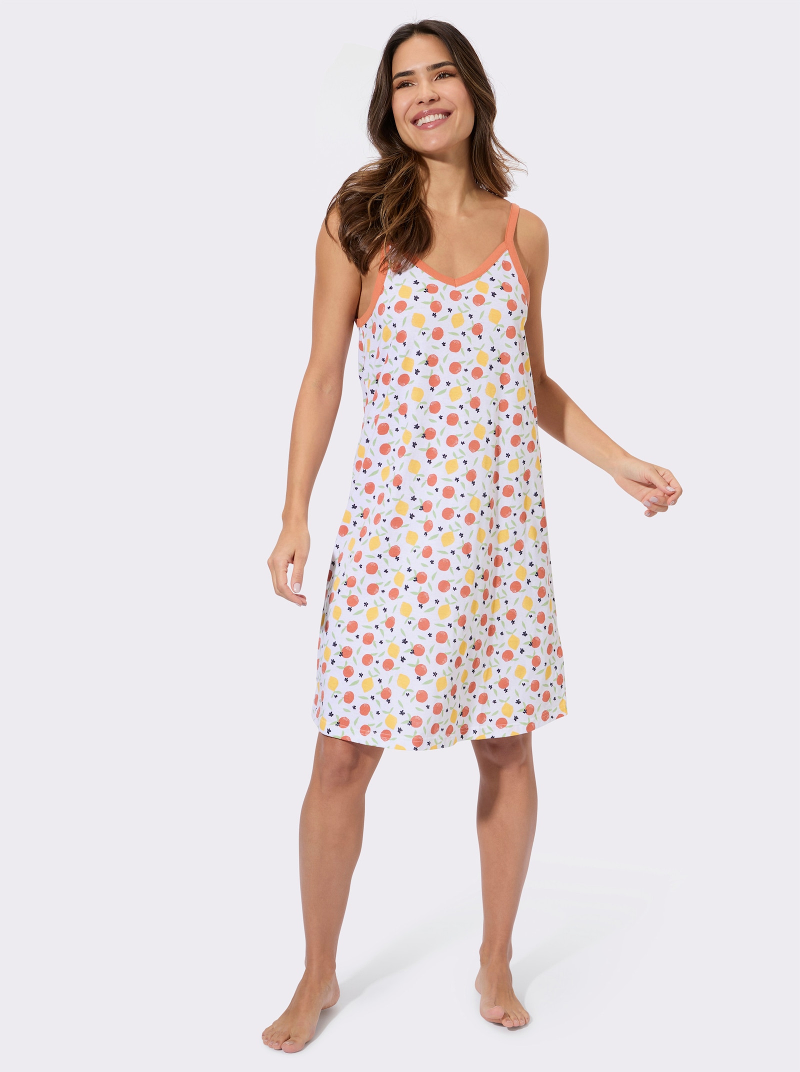 Nachthemd mit schmalen Trägern - weiß-bedruckt