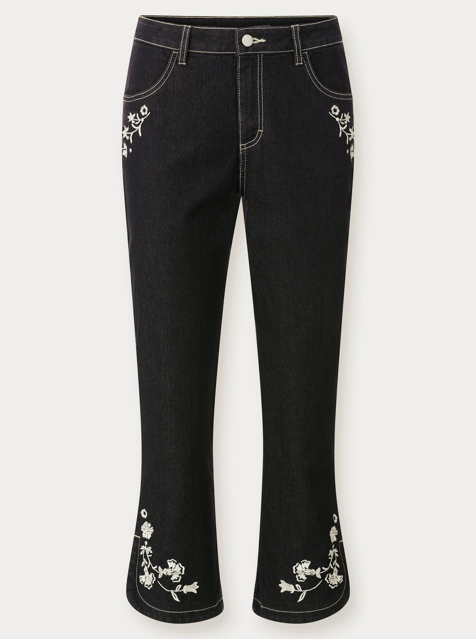 7/8-Jeans mit Blütenstickerei - black-denim