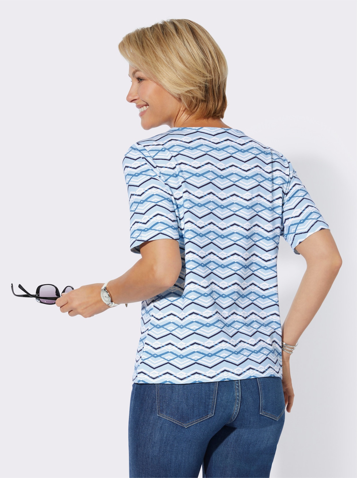 Shirt - eisblau-marine-bedruckt